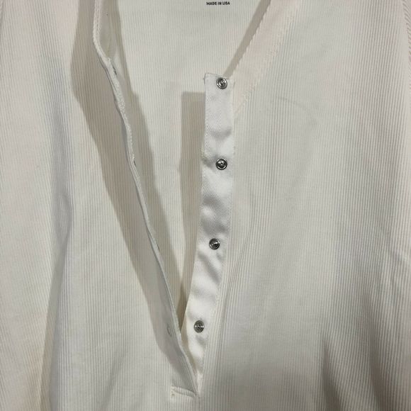 Ribbed Ivory Long Sleeve Henley Thong Bodysuit - Picture 7 of 11